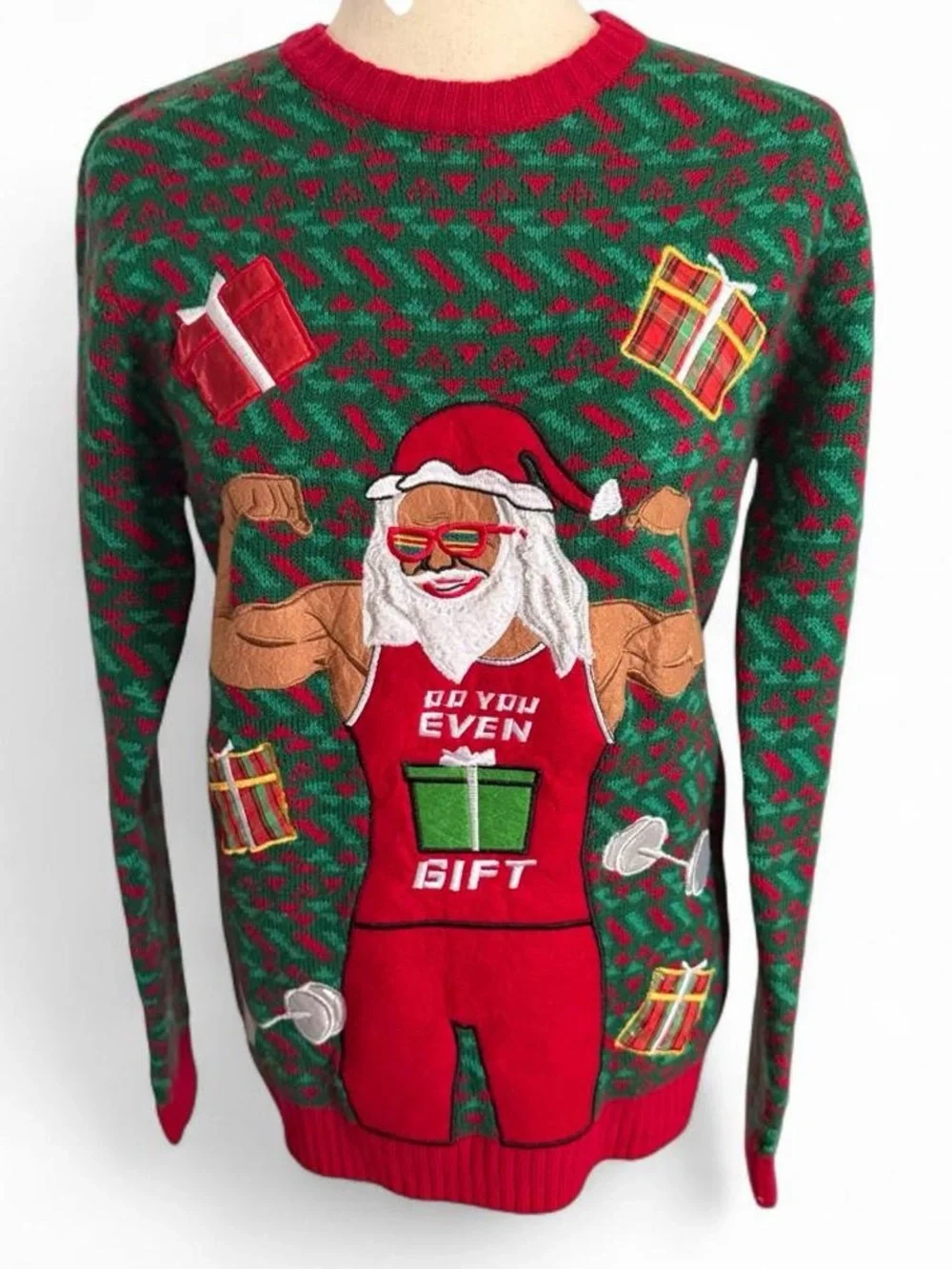 Mens Ugly Christmas Sweater Party Santa Bodybuilder Do You Even Gift Small Gym